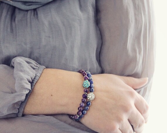 Gemstone Crystal Pave Bracelet - Purple Lepidolite Bracelet
