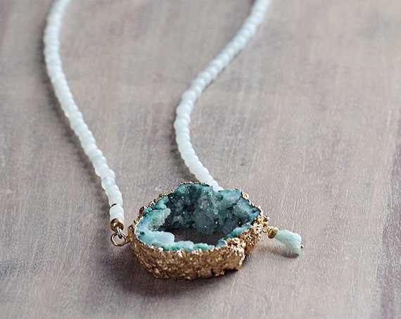 Green Druzy Necklace - Green Statement Necklace
