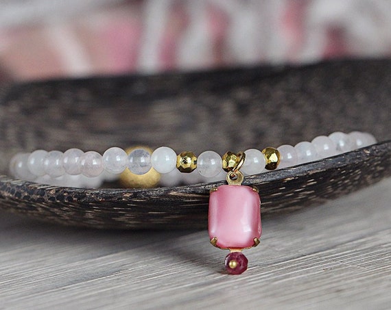 Rose Quartz and Ruby Bracelet - Bohemian Charm Bracelet
