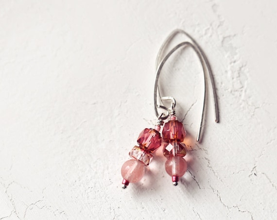 Cherry Quartz Earrings - Everyday Earrings - Dangle Earrings - Gemstone Earrings - Pretty Drop Earrings - Pink and Silver Earrings