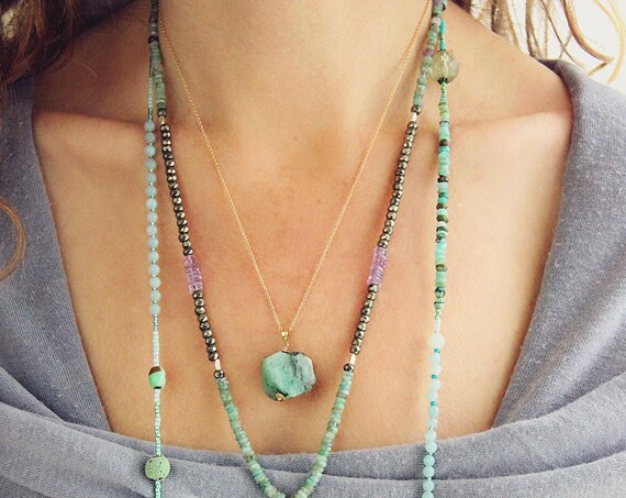 Emerald Layering Necklace - Gemstone Nugget Necklace