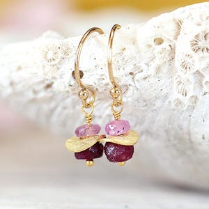 Gold Ruby Earrings - Precious Stone Earrings - July Birthstone Gift - Fine Jewelry - Pink & Red Gemstone Earrings - Precious Stone Jewellery