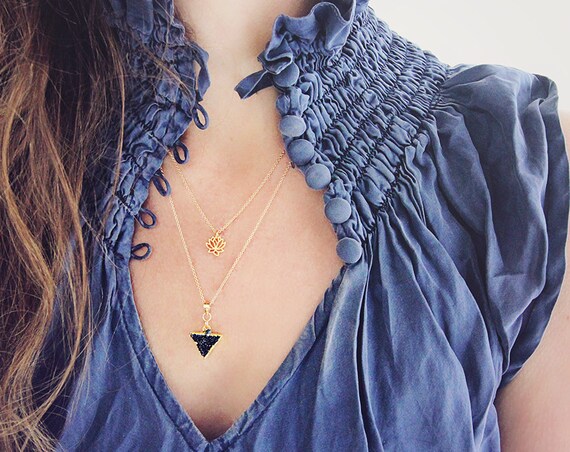 Modern Geometric Necklace - Druzy & Black Diamond Necklace