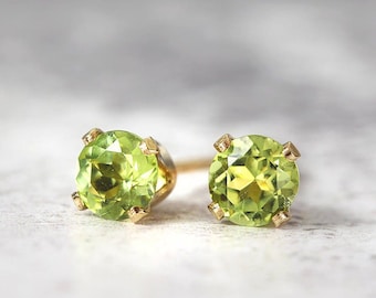 Peridot Earrings - Gold Stud Earrings - Peridot Jewellery - Tiny Earrings - Peridot Stud Earrings - August Birthstone - Green Earrings