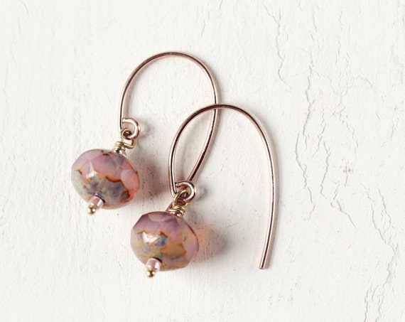 Rose Gold Earrings - Minimalist Earrings For Women - Rose Pink Earrings - Simple Earrings - Drop Earrings