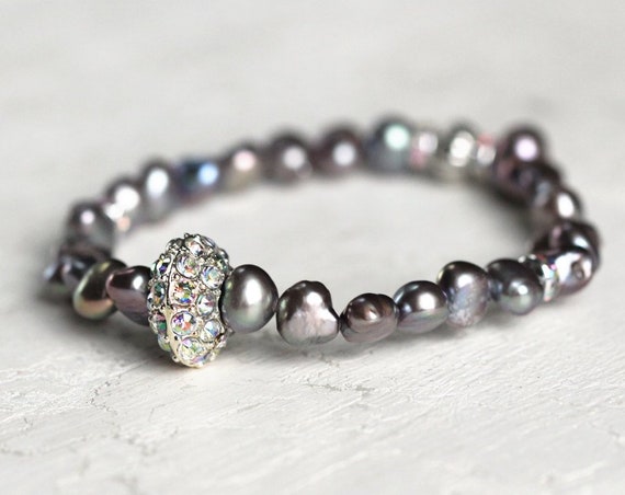Gray Pearl Bracelet - Pave Bracelet