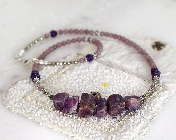 Raw Sapphire Necklace - Purple Statement Necklace