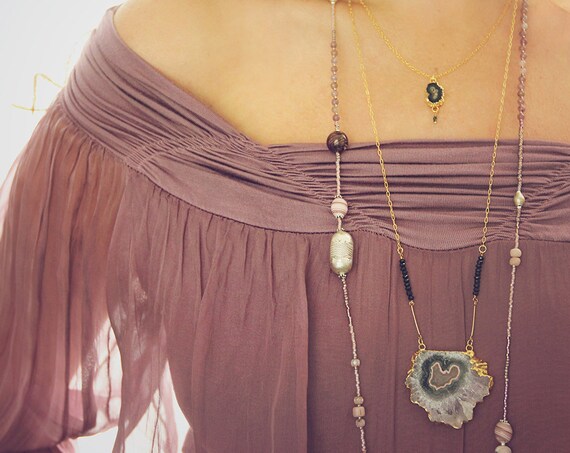 Long Amethyst Statement Necklace - Boho Luxe Amethyst Jewelry