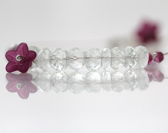 Aquamarine Bracelet with Garnet Gemstones and Flower Charm