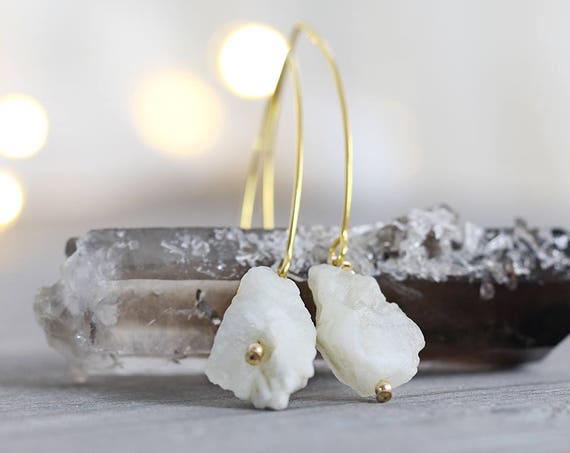 Rough Moonstone Earrings - Rough Stone Earrings