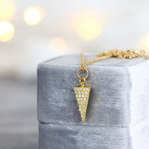 Cubic Zirconia Necklace - Gold Triangle Necklace - Minimalist Necklace - Cubic Zirconia Pendant - Modern Necklace - Gold Necklace for Her