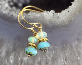 Ethiopian Opal Earrings - Iridescent Earrings - October Birthstone Earrings - Opal Jewelry - Gemstone Drop Earrings