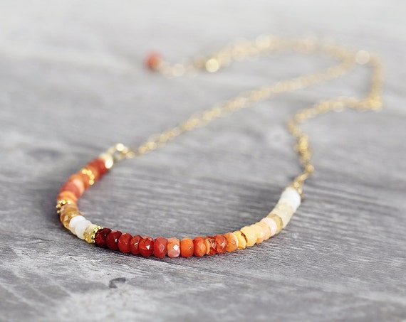 Fire Opal Necklace - Ombre Gemstone Necklace