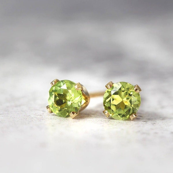 Peridot Earrings - Gold Stud Earrings - Peridot Jewellery - Tiny Earrings - Peridot Stud Earrings - August Birthstone - Green Earrings