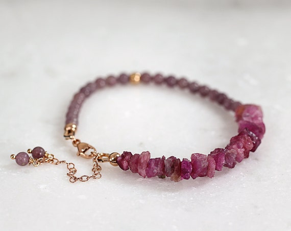 Rough Pink Tourmaline Bracelet - Rose Gold Bracelet