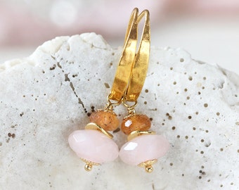 Rose Quartz Earrings - Pink Gemstone Earrings - November / January Birthstone - Drop Earrings Handmade - Imperial Topaz Earrings