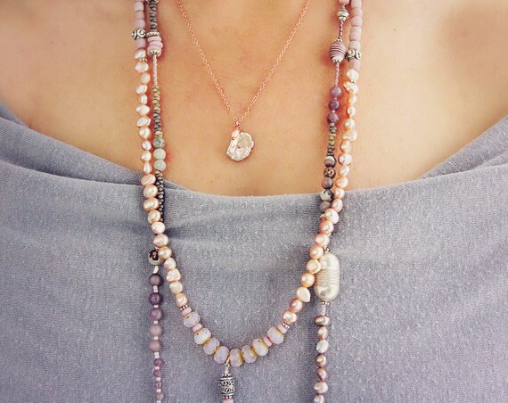 Pink Pearl Necklace - Pearl Wedding Necklace - Pearl Jewelry - Rose Gold Necklace - Pearl Bridal Jewelry - Keishi Pearl Necklace