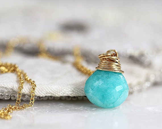 Amazonite Necklace - Green Teardrop Necklace - LAST ONE