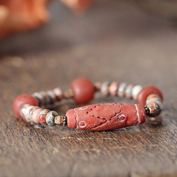 Chunky Bracelet - Burnt Orange Bracelet - Earthy Jewelry - Ethnic Bracelet - Tribal Bracelet - Earthy Autumn Jewelry - LAST ONE!