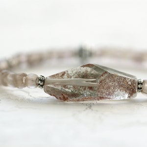 Raw Quartz Crystal Bracelet Organic Jewelry Natural Stone Bracelet Quartz Bracelet Brown Bead Bracelet image 3