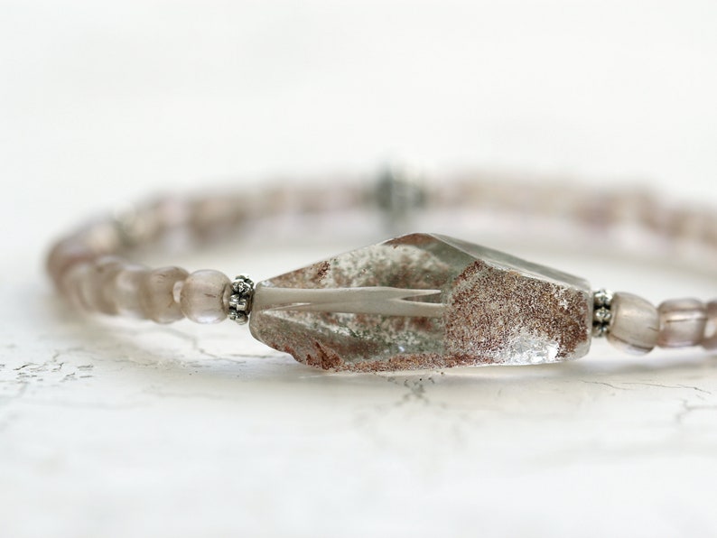 Raw Quartz Crystal Bracelet Organic Jewelry Natural Stone Bracelet Quartz Bracelet Brown Bead Bracelet image 3