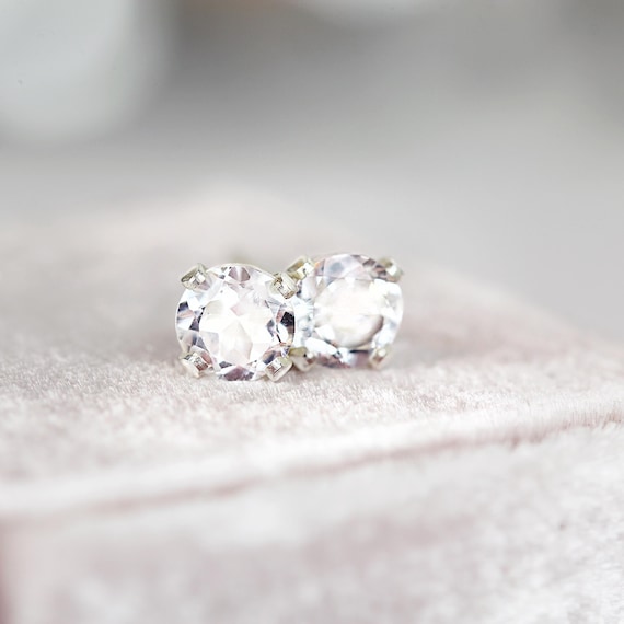 White Topaz Stud Earrings - Unisex Post Earrings