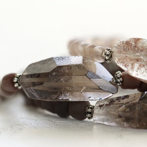 Raw Quartz Crystal Bracelet Organic Jewelry Natural Stone Bracelet Quartz Bracelet Brown Bead Bracelet image 7