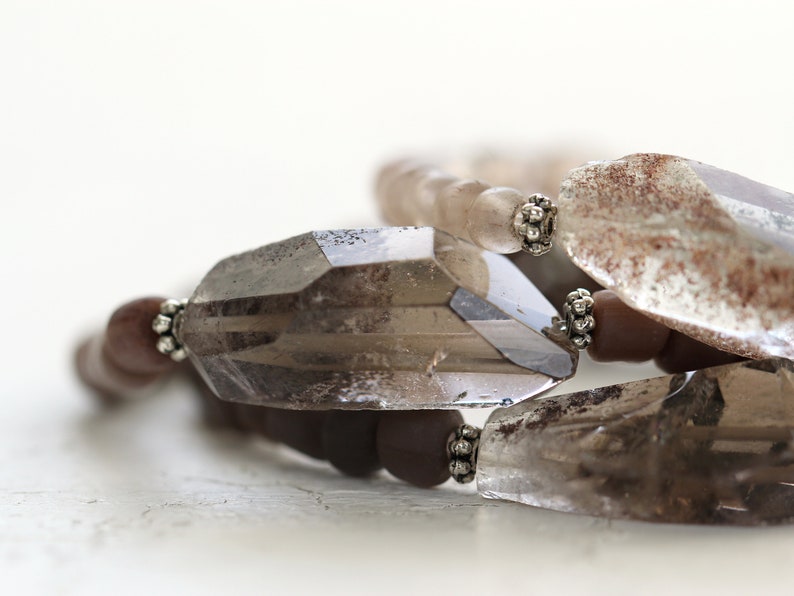 Raw Quartz Crystal Bracelet Organic Jewelry Natural Stone Bracelet Quartz Bracelet Brown Bead Bracelet image 7