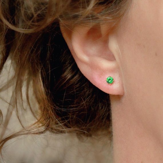 Green Crystal Stud Earrings - Cartilage & Lobe Earrings