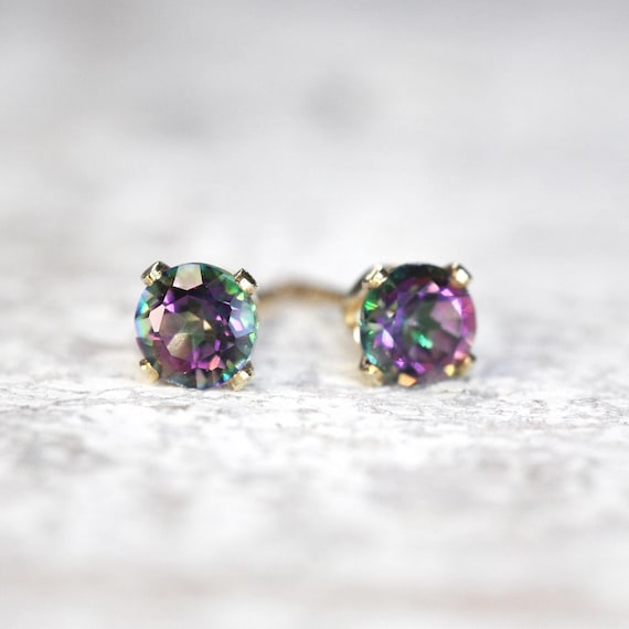 Mystic Topaz Stud Earrings - Dainty Gemstone Earrings