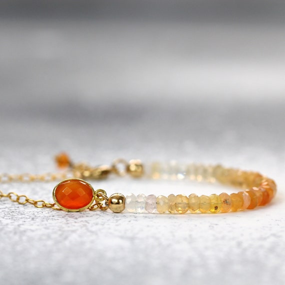 Orange Fire Opal Bracelet - Adjustable Opal & Carnelian Charm Bracelet