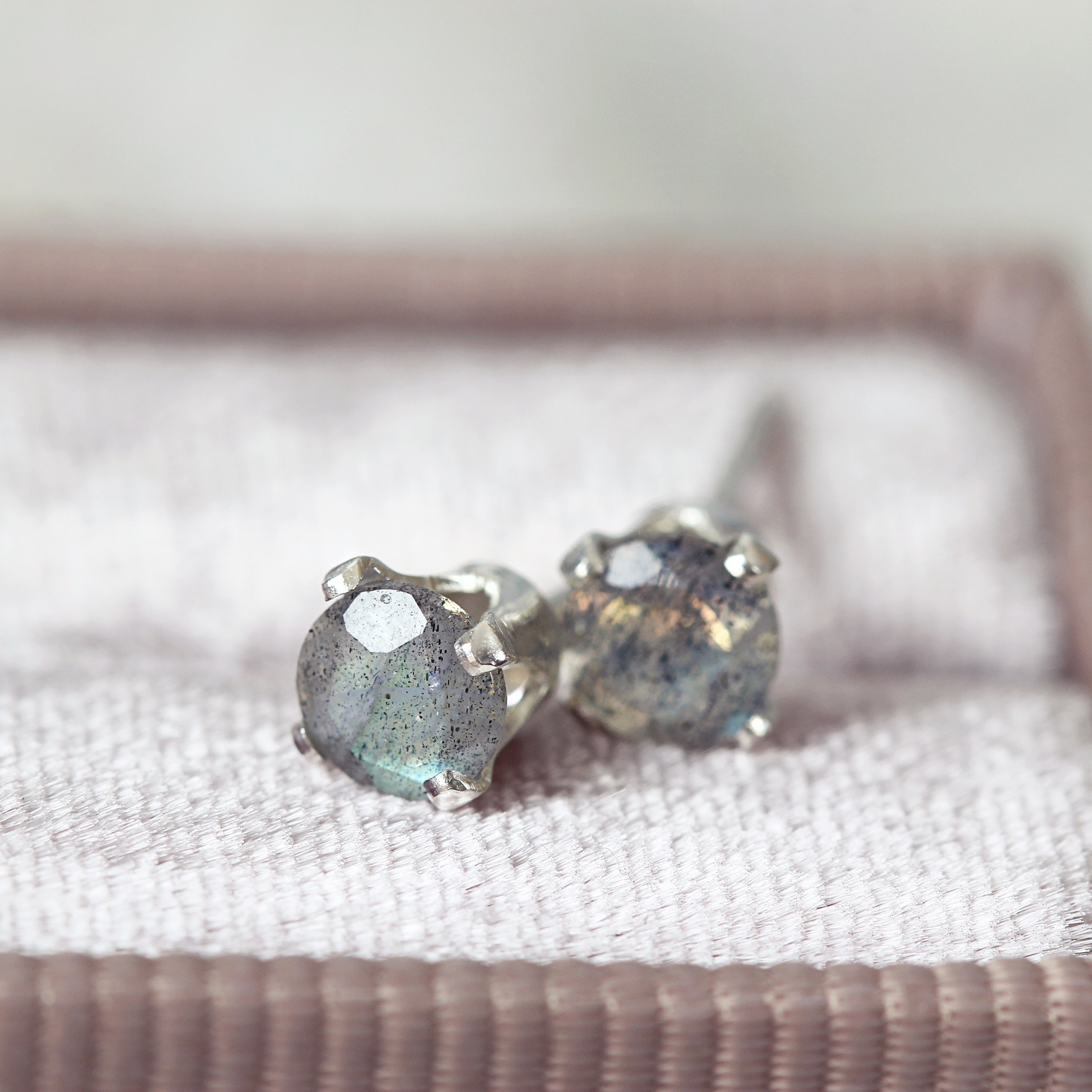 Labradorite Stud Earrings Natural Stone Earrings