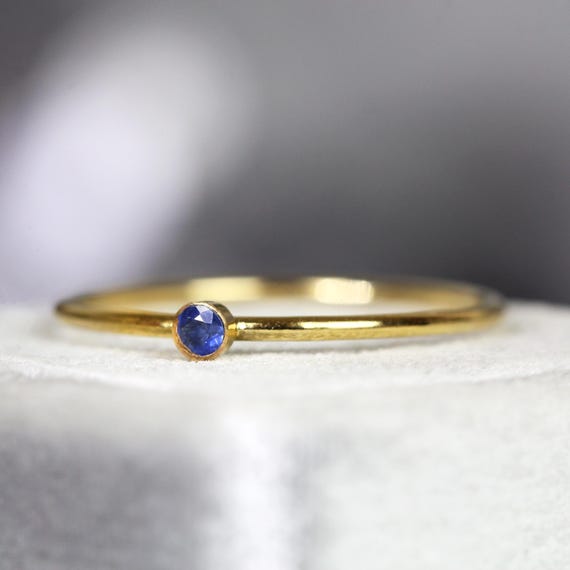 Blue Sapphire Skinny Ring in Gold or Silver - September Birthstone