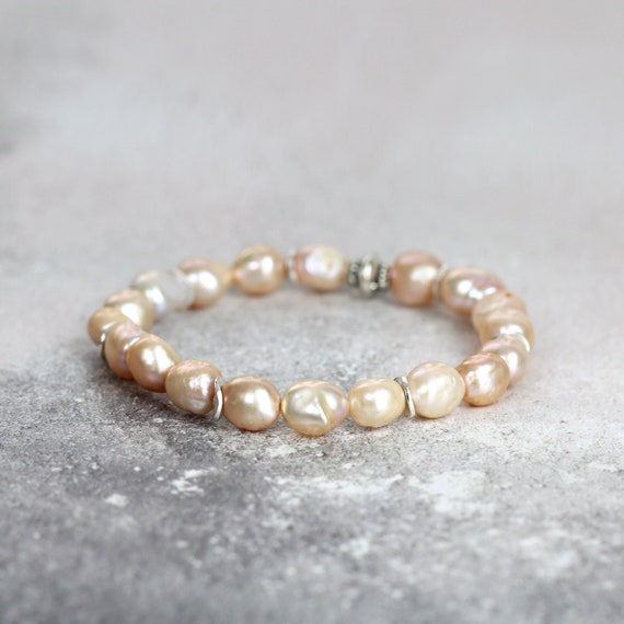 Freshwater Pearl Bracelet - Peach Pink Chunky Pearl Bracelet