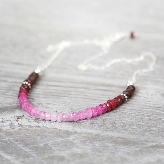 Silver Ruby Necklace - Ombre Ruby Necklace