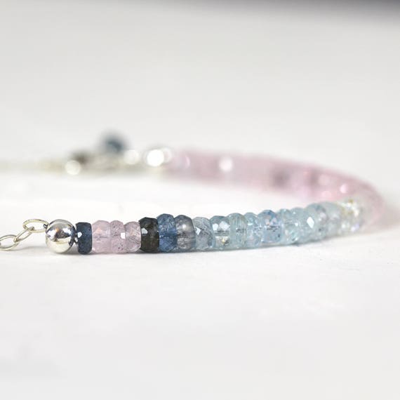 Ombre Aquamarine Bracelet - Multi Color Bracelet - Aquamarine Jewelry - March Birthstone - Pink and Blue Bracelet - Gemstone Bracelet