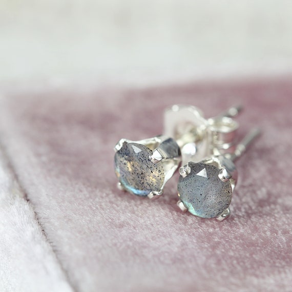 Labradorite Stud Earrings - Sterling Silver Earrings