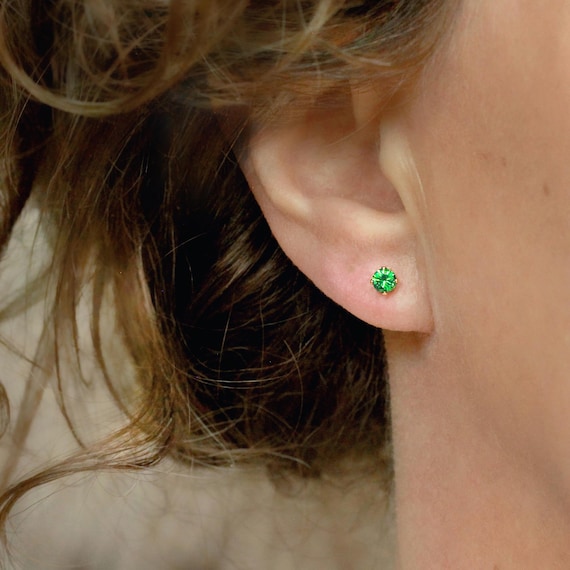 Green Crystal Stud Earrings - Cartilage & Lobe Earrings