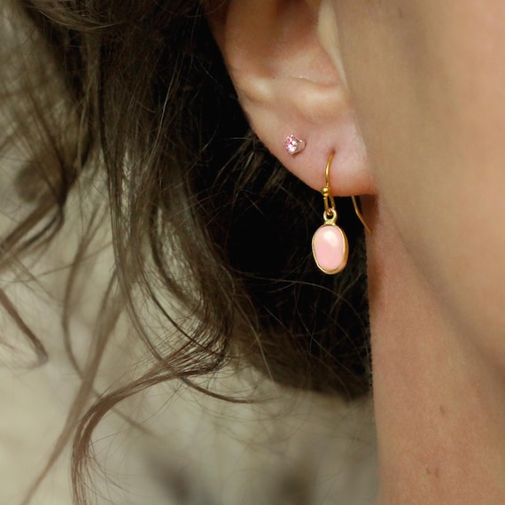 Pink Opal Drop Earrings Gold - October Birthstone Jewelry Gift