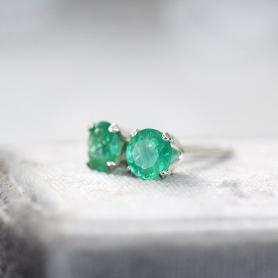 Emerald Studs Silver - Emerald Earrings Silver or Gold - Emerald Stud Earrings