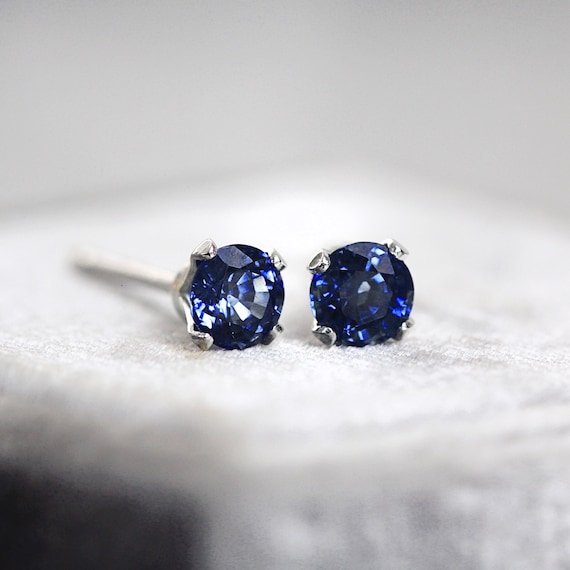 Precious Stone Stud Earrings - Tiny Sapphire Ear Studs