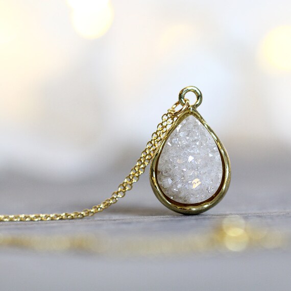 White Druzy Necklace - Jewellery Gift for Women