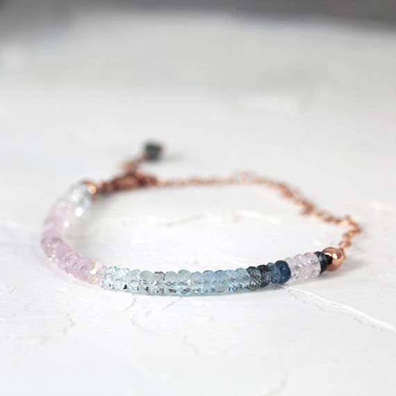 Pink Aquamarine Bracelet - Rose Gold Bracelet - Pretty Bracelet - Morganite Bracelet - Ombre Aquamarine Bracelet - March Birthstone Gift