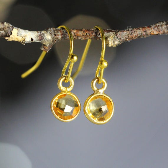 Citrine Earrings - Dainty Gemstone Jewelry in Gold or Silver