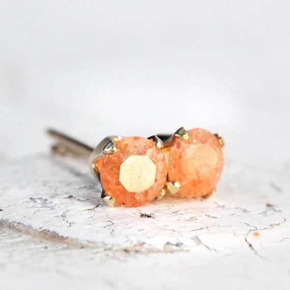 Sunstone Stud Earrings Gold or Silver - Earrings For Good Luck and Travel