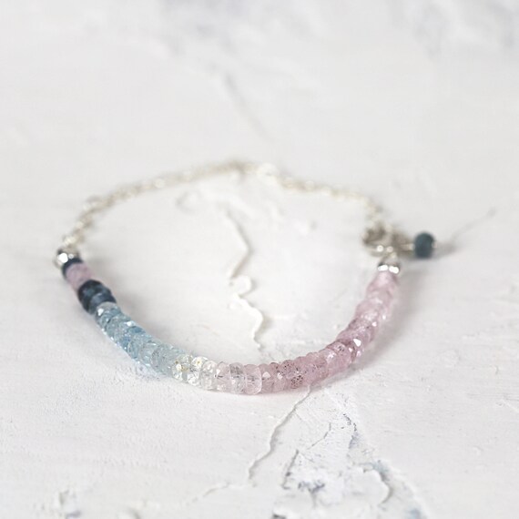 Ombre Aquamarine Bracelet - Multi Color Bracelet - Aquamarine Jewelry - March Birthstone - Pink and Blue Bracelet - Gemstone Bracelet
