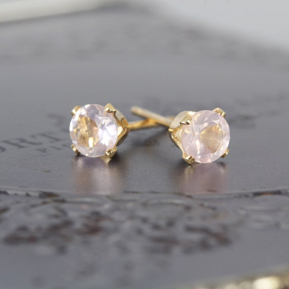 Rose Quartz Studs - Dainty Pink Stud Earrings
