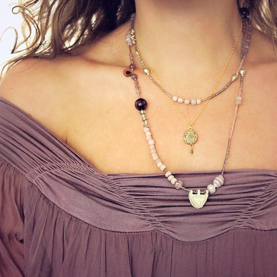 Long Watermelon Tourmaline Necklace - Long Boho Necklace