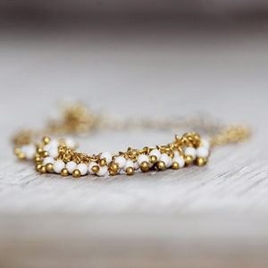 White Pearl Bracelet Pearl Jewellery June Birthstone Gift Gold & White Bracelet Gemstone Cluster Bracelet Dainty Bracelet For Her image 1