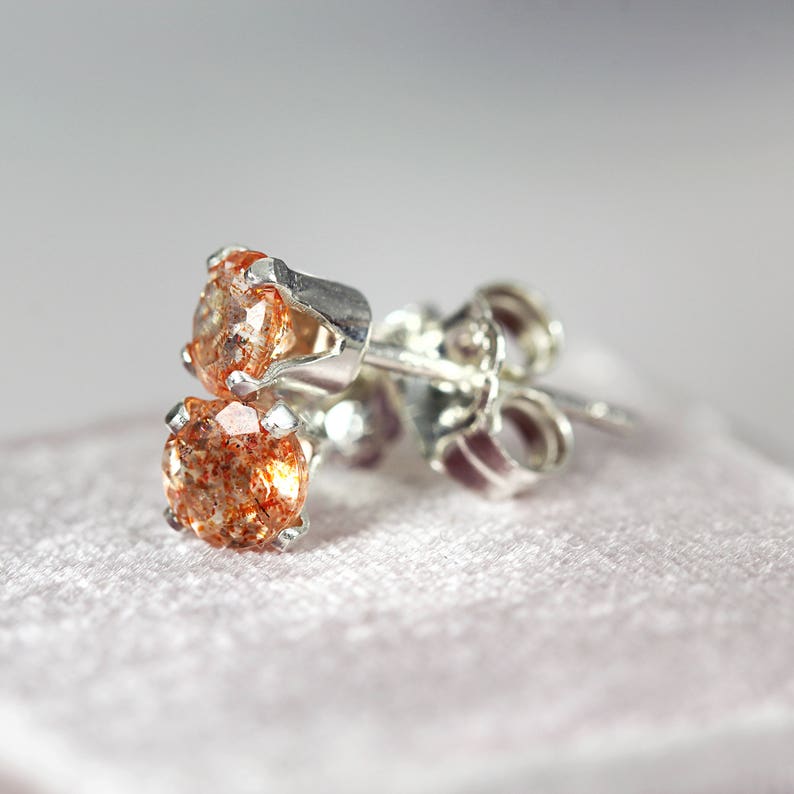 Sunstone Earrings Gemstone Stud Earrings Orange Earrings Etsy